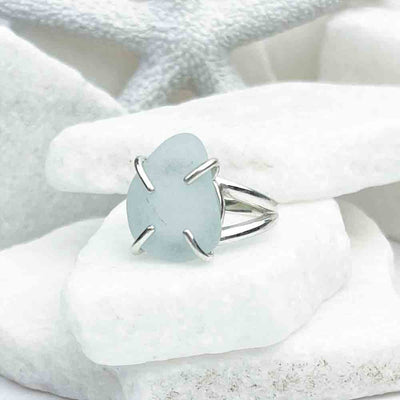 Soft Blue Skies Sea Glass Ring in Sterling Silver Size 7 