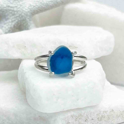 Royal Blue English Multi Sea Glass Ring in Sterling Silver Size 7 