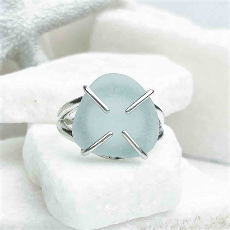 Restoring Soft Blue Sea Glass Ring in Sterling Silver Size 10