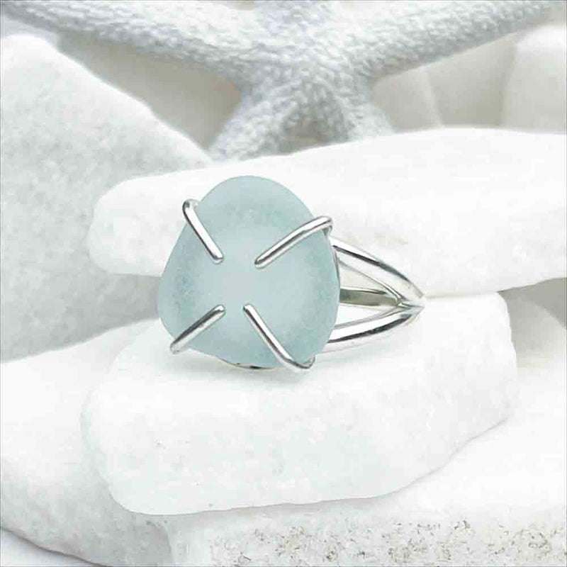 Restoring Soft Blue Sea Glass Ring in Sterling Silver Size 10