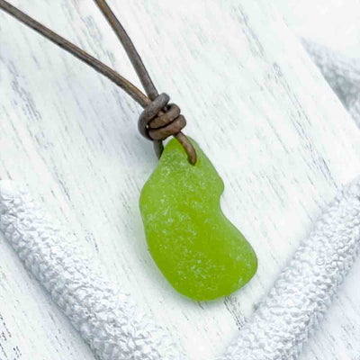 Groovy Lime Green Sea Glass Leather Necklace | Real Sea Glass