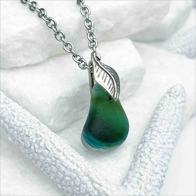Turquoise and Green English Multi Sea Glass Pendant with Leaf Bail