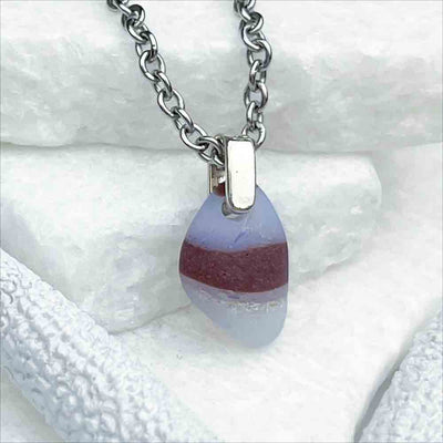 Brick Red and Opaline Lundburg Sea Glass Pendant | Real Sea Glass