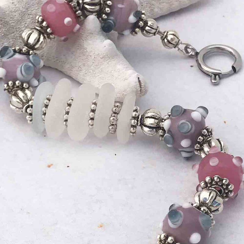 Sea Glass in Clear and Pastels with Pop Lampwork Glass Bracelet
