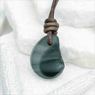 Incredible Gray on Clear English Multi Sea Glass Leather Necklace