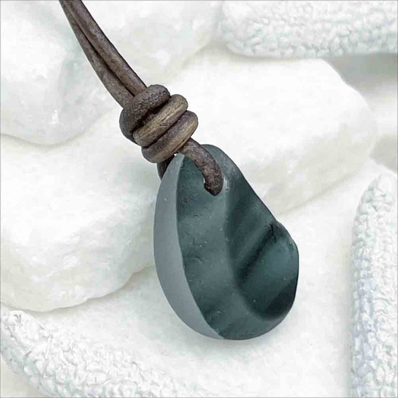 Incredible Gray on Clear English Multi Sea Glass Leather Necklace