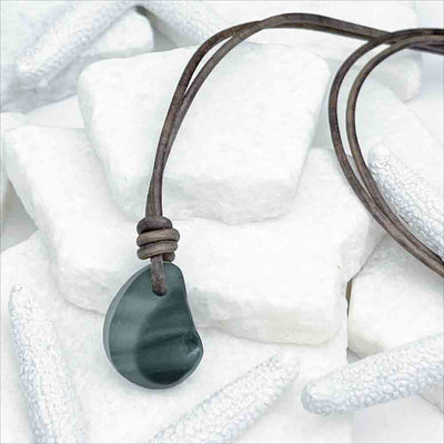 Incredible Gray on Clear English Multi Sea Glass Leather Necklace