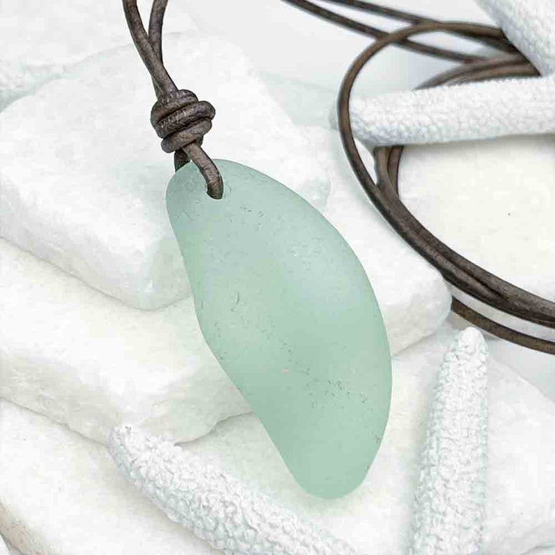 Bottle Bottom Seafoam Sea Glass on a Leather Necklace | Real Sea Glass