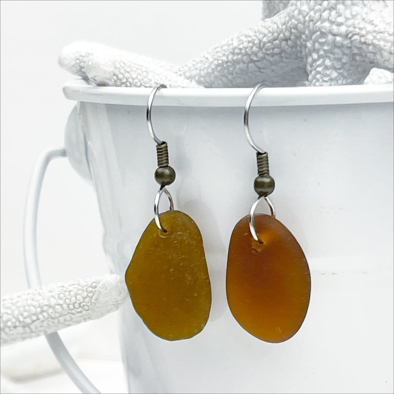 Rootbeer Sea Glass Drop Earrings | Real Sea Glass