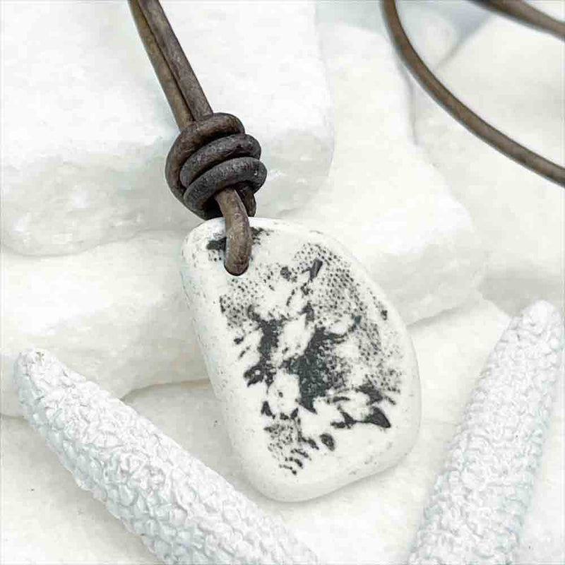 Natural Brown Tropical Sea Pottery Shard Leather Necklace