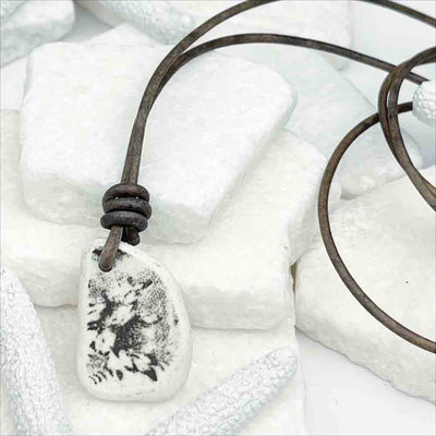 Natural Brown Tropical Sea Pottery Shard Leather Necklace