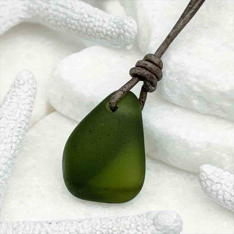 Champagne Green Bottle-Bottom Sea Glass Leather Necklace 