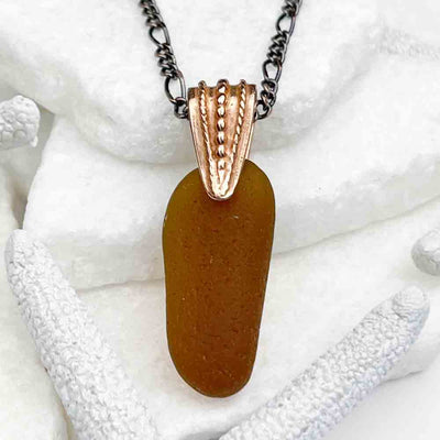 Rootbeer Bottle-Bottom Sea Glass Pendant with Copper Bail 