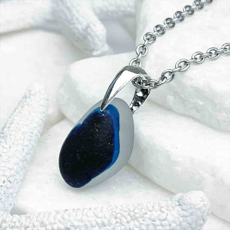 Beautiful Cobalt and Royal Blue English Multi Sea Glass Pendant