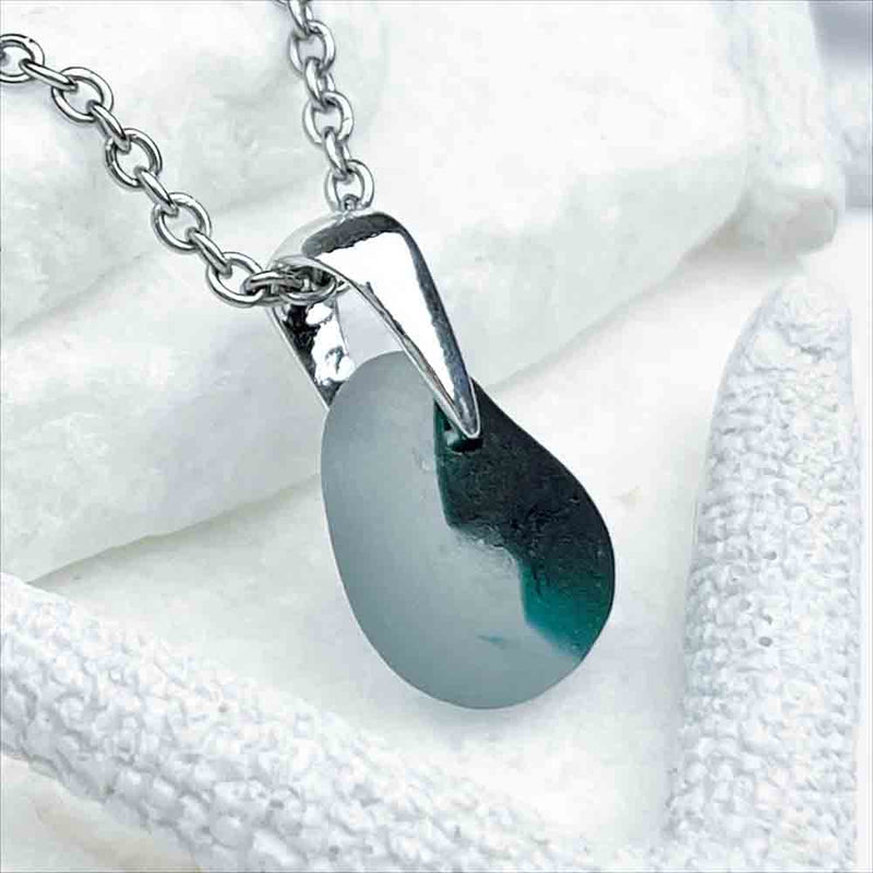 Magic Teal English Multi Sea Glass Sterling Silver Pendant | Real Sea Glass