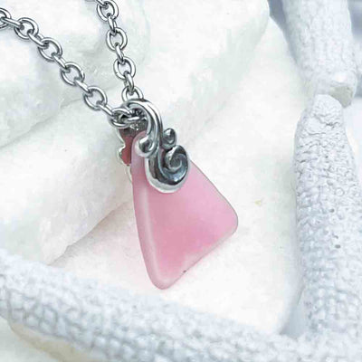 Pink Flash Glass Sea Glass Triangle Pendant | Real Sea Glass