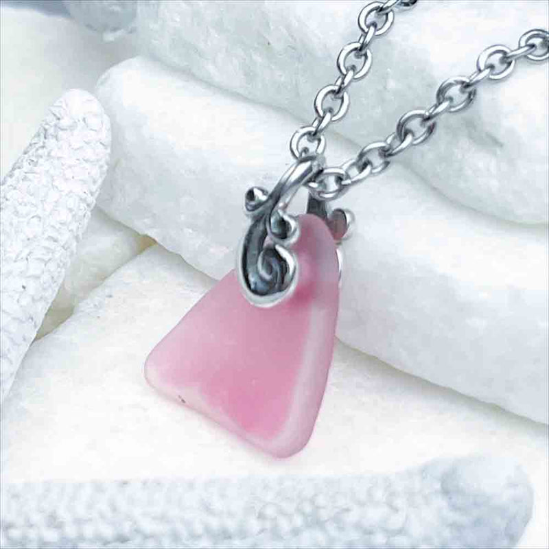 Pink Flash Glass Sea Glass Triangle Pendant | Real Sea Glass