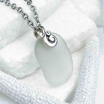 Smooth Crystal Clear Sea Glass Ocean Waves Pendant | Real Sea Glass