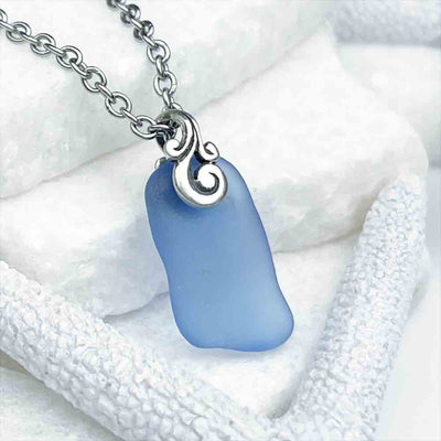 Cornflower Blue Wave Sea Glass Pendant | Real Sea Glass
