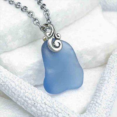 Cool Cornflower Blue Sea Glass Pendant | Real Sea Glass
