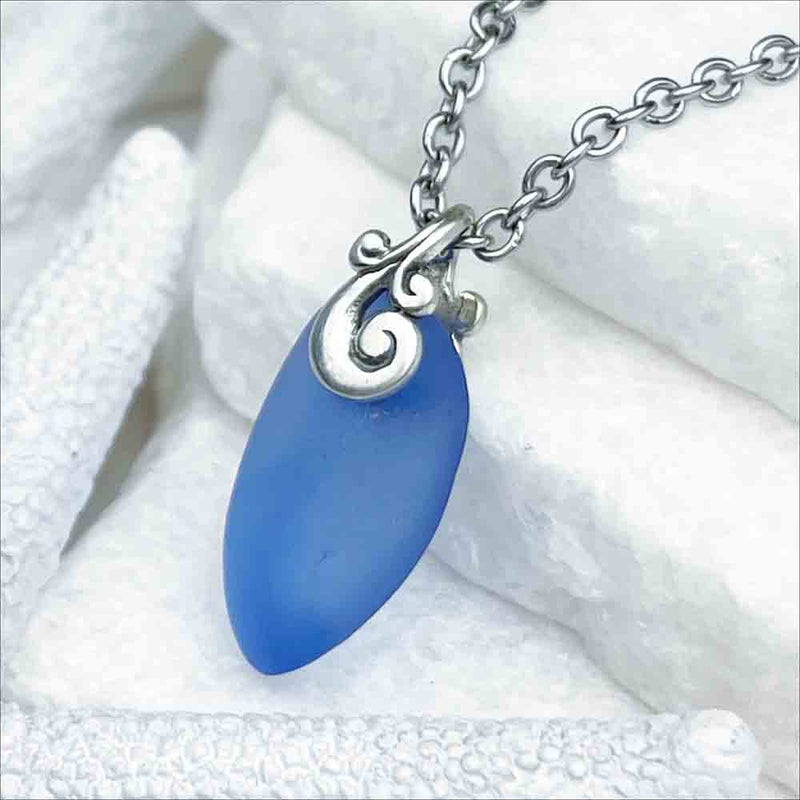 Cornflower Blue Droplet Sea Glass Pendant | Real Sea Glass