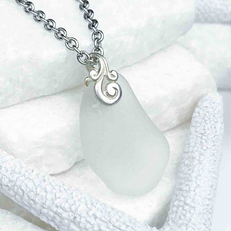 Natural Crystal Clear Sea Glass Pendant