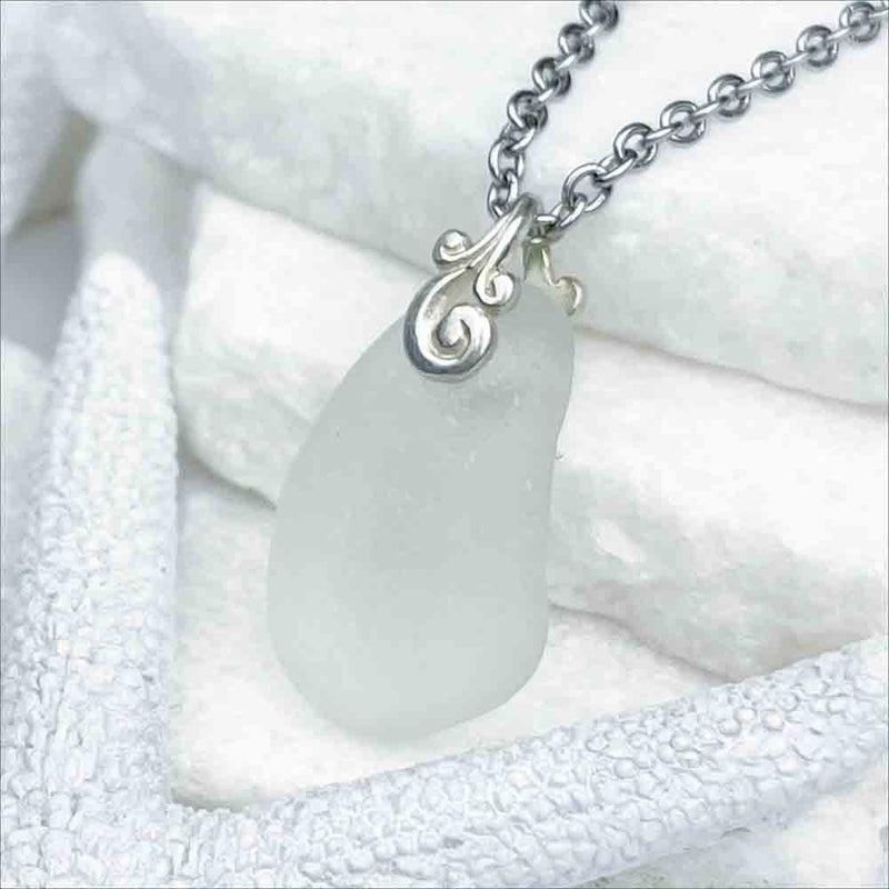 Natural Crystal Clear Sea Glass Pendant