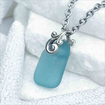 Gleaming Aqua Sea Glass Pendant | Real Sea Glass