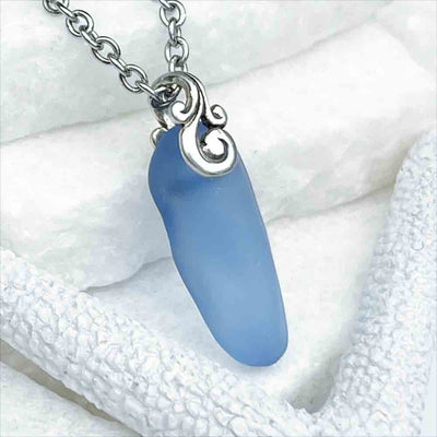 Cornflower Blue Sea Glass and Sterling Silver Pendant | #5190