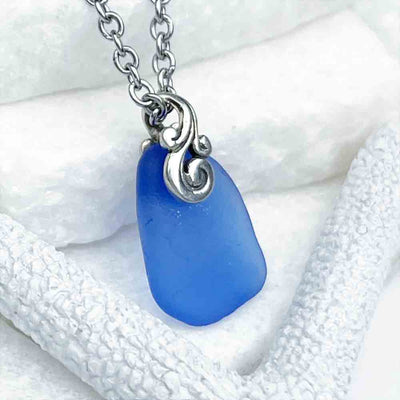 Tiny Blue Sea Glass Pendant on Sterling Silver | Real Sea Glass