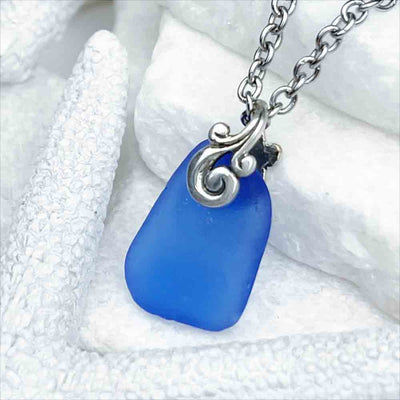 Tiny Blue Sea Glass Pendant on Sterling Silver | Real Sea Glass