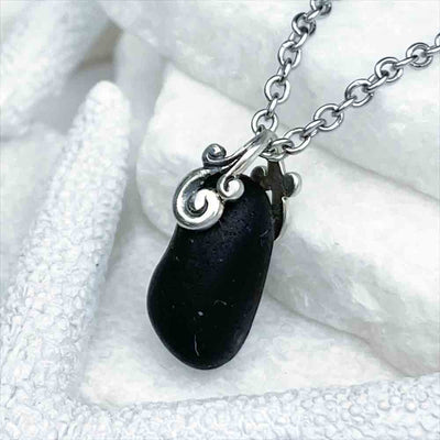 Black Bubble Sea Glass Pendant | Real Sea Glass