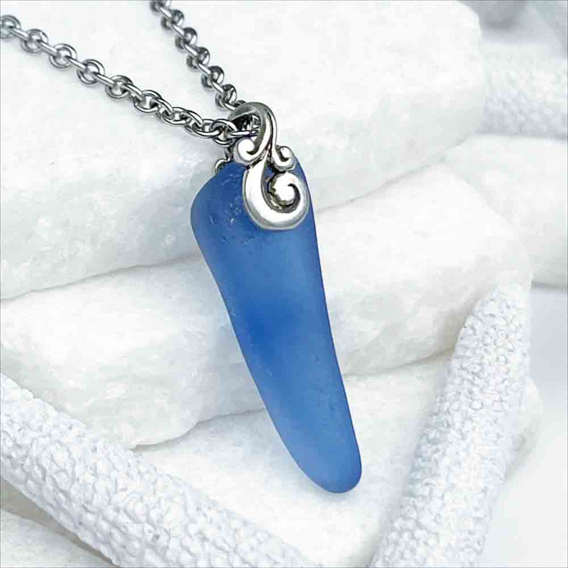 Pointed Cobalt Blue Sea Glass Pendant | Real Sea Glass