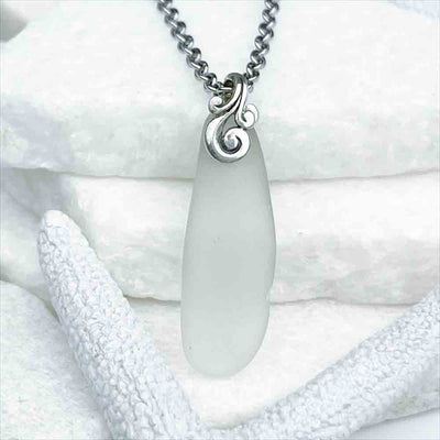 Frozen Crystal Clear Sea Glass Pendant | Real Sea Glass