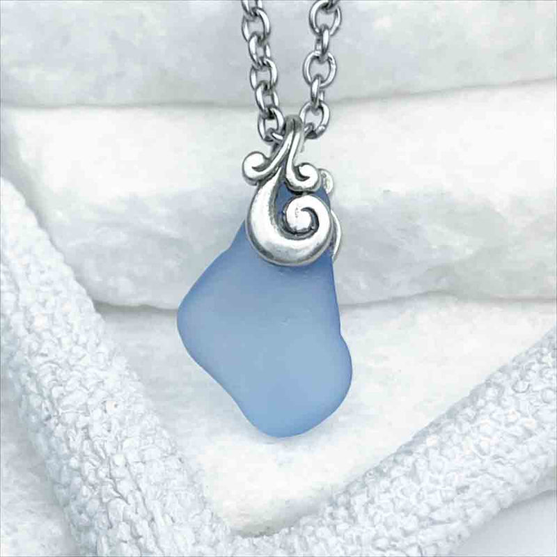 Whimsical Cornflower Blue Sea Glass Pendant | Real Sea Glass