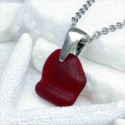 Entrancing Red Bottle Top Sea Glass Pendant