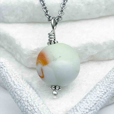 Jupiter UV Orange and White Sea Glass Marble Pendant | Real Sea Glass