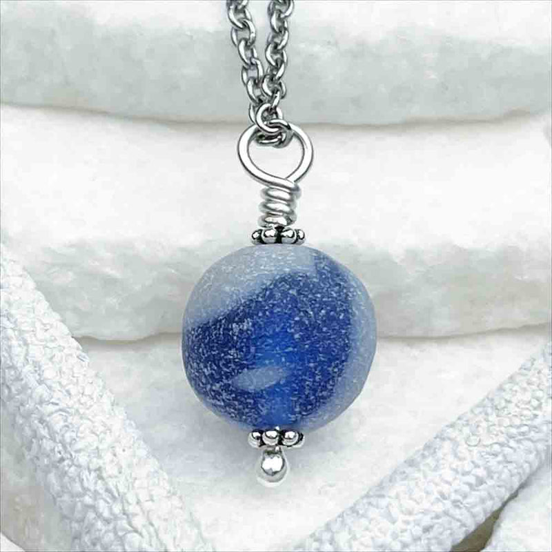 Neptune UV, Blue, and White Sea Glass Marble Pendant