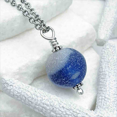 Neptune UV, Blue, and White Sea Glass Marble Pendant