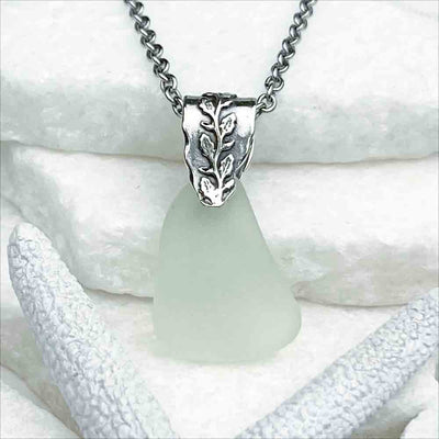 Enchanting UV Sea Glass Pendant with Sterling Silver Decorative Bail 