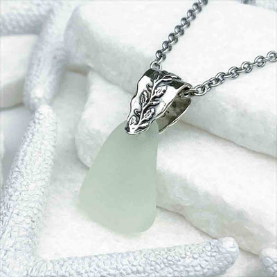 Enchanting UV Sea Glass Pendant with Sterling Silver Decorative Bail 