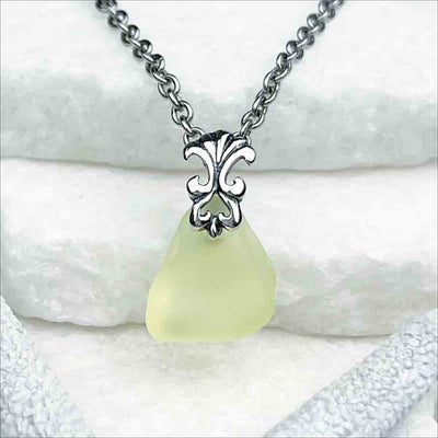 Incredible UV Sea Glass Pendant with Sterling Silver Decorative Bail