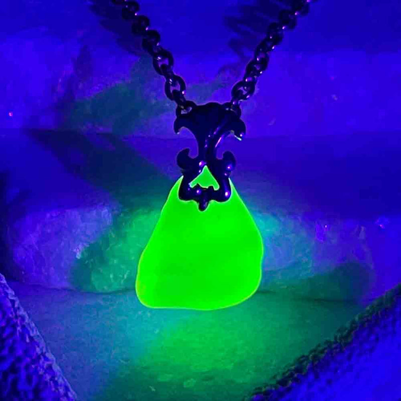 Incredible UV Sea Glass Pendant with Sterling Silver Decorative Bail