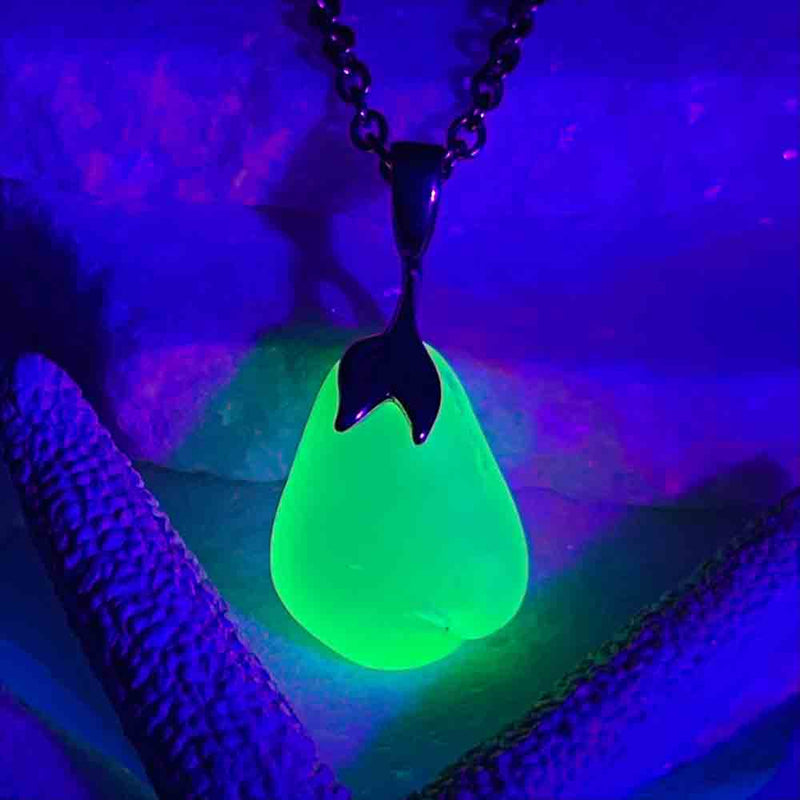 UV Sea Glass Pendant with Sterling Silver Mermaid Tail Bail 