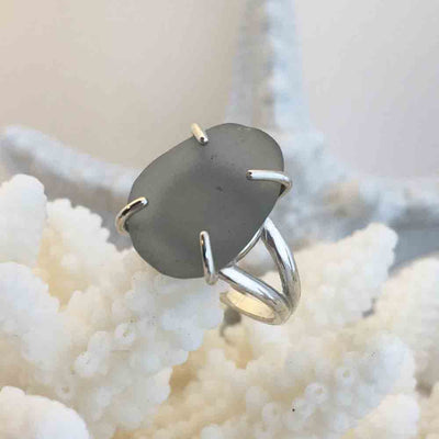 Dove Gray Sea Glass Ring in Sterling Silver