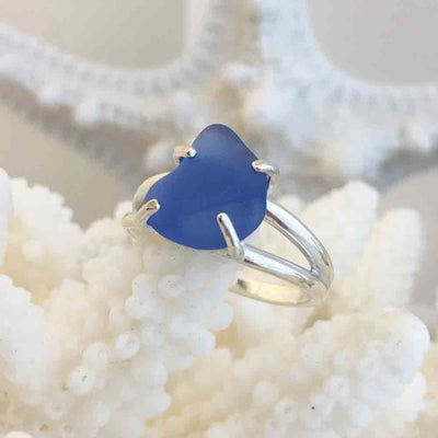 Cornflower Blue Sea Glass Ring in Sterling Silver