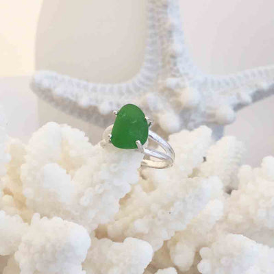Small Kelly Green Sea Glass Ring in Sterling Silver