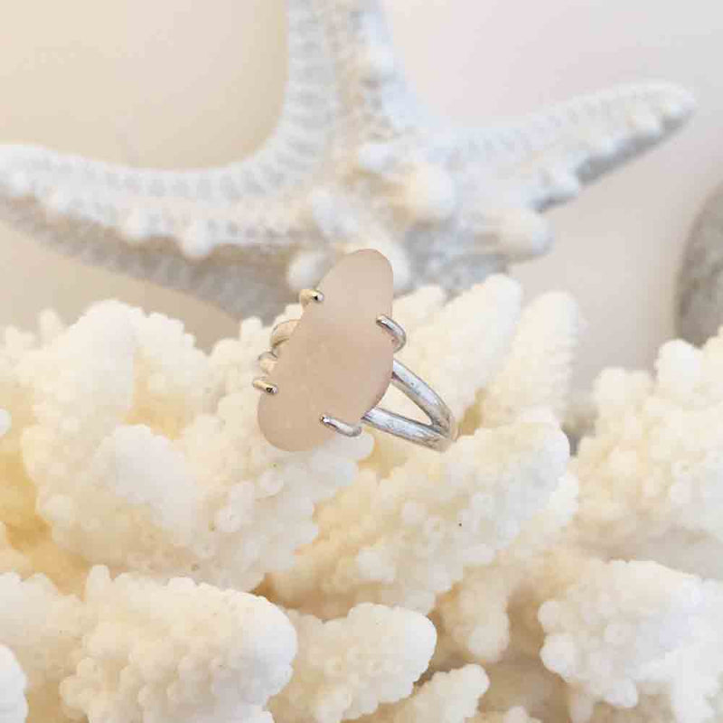 Dramatic Blush Pink Sea Glass Ring in Sterling Silver