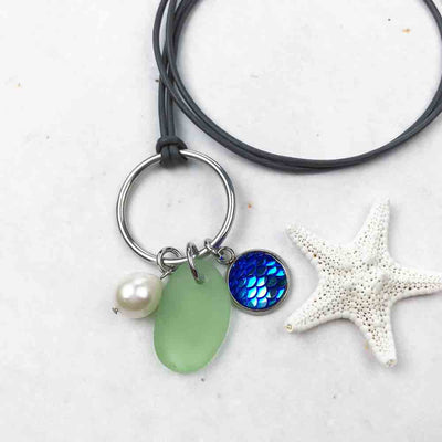 Deep Blue Sea Mermaid Dreams Necklace with Seafoam Sea Glass & Genuine Pearl