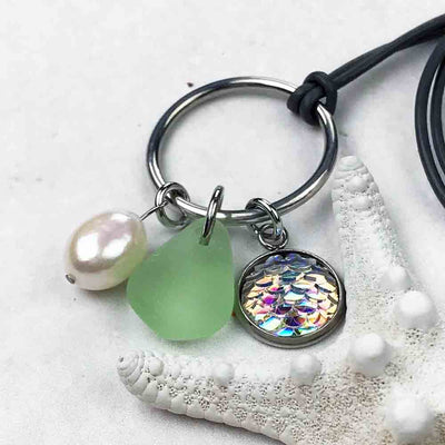 tarshine Rainbow Mermaid Dreams Necklace with Seafoam Sea Glass & Genuine Pearl